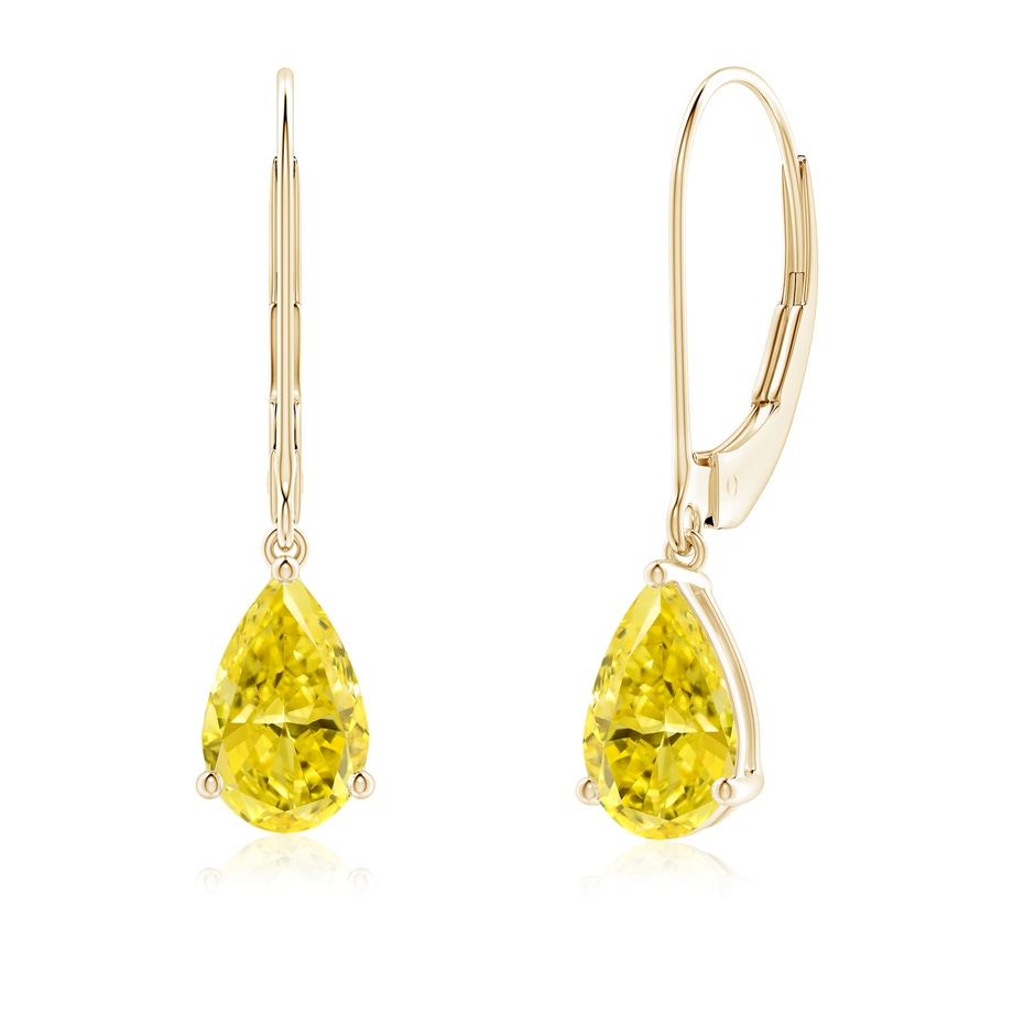 8x5mm Labgrown Solitaire Pear-Shaped Lab-Grown Fancy Intense Yellow Diamond Leverback Earrings in Yellow Gold 