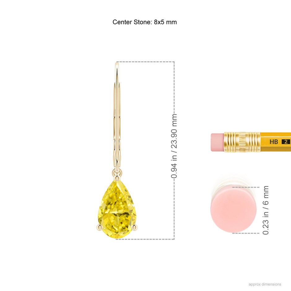 8x5mm Labgrown Solitaire Pear-Shaped Lab-Grown Fancy Intense Yellow Diamond Leverback Earrings in Yellow Gold ruler