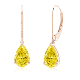 9x5.5mm Labgrown Solitaire Pear-Shaped Lab-Grown Fancy Intense Yellow Diamond Leverback Earrings in Rose Gold
