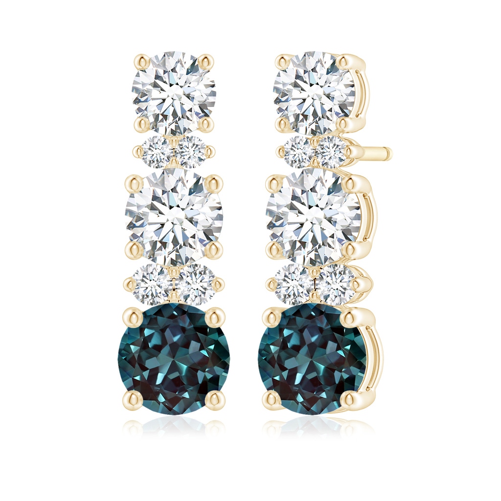 5mm Labgrown Graduated Lab-Grown Alexandrite and Diamond Journey Earrings in Yellow Gold