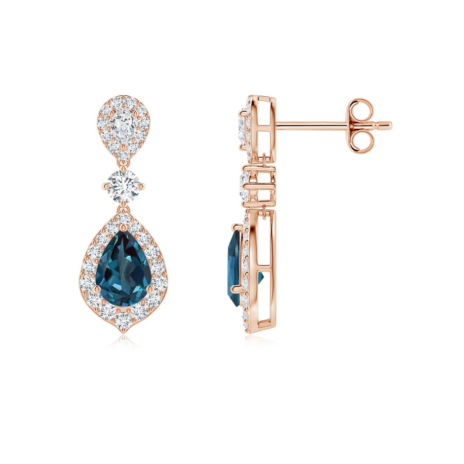 6x4mm Labgrown Lab-Grown Alexandrite and Diamond Halo Teardrop Earrings in 18K Rose Gold 