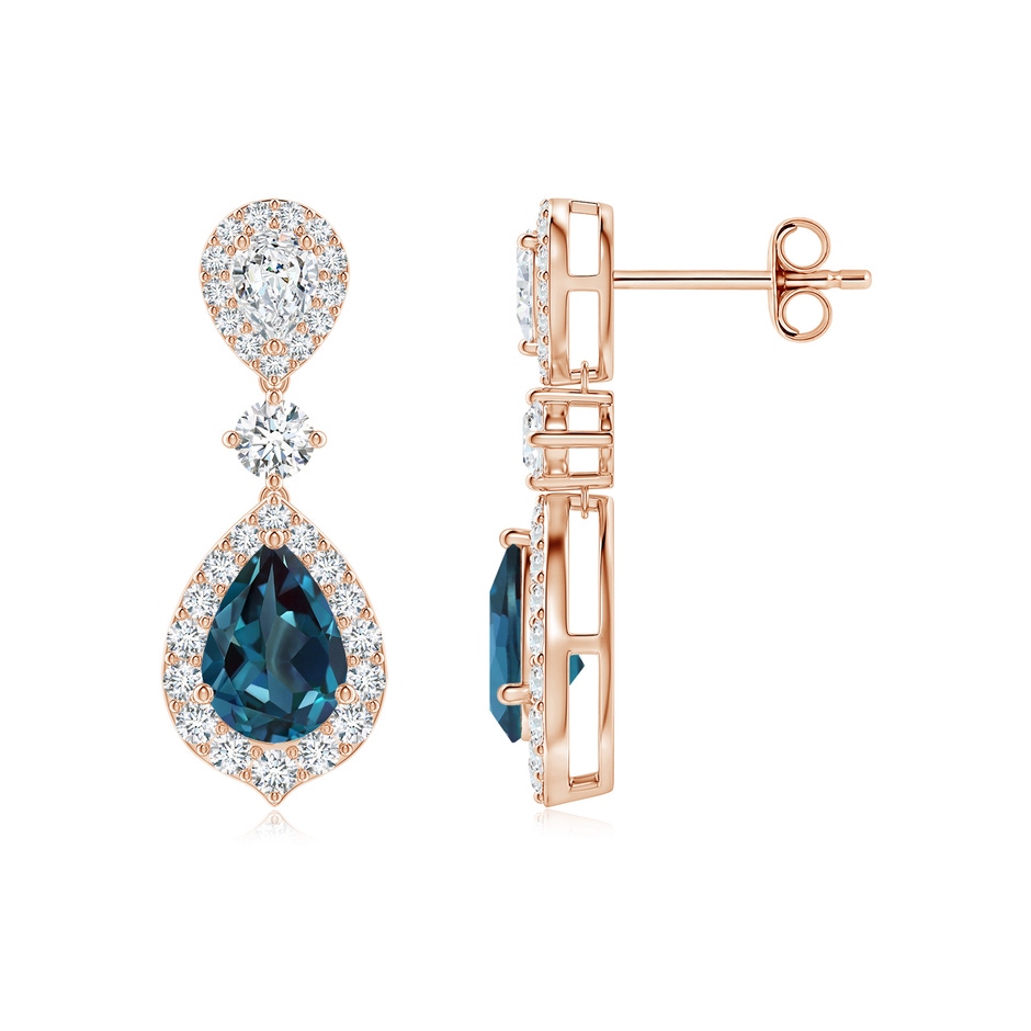 7x5mm Labgrown Lab-Grown Alexandrite and Diamond Halo Teardrop Earrings in 18K Rose Gold 