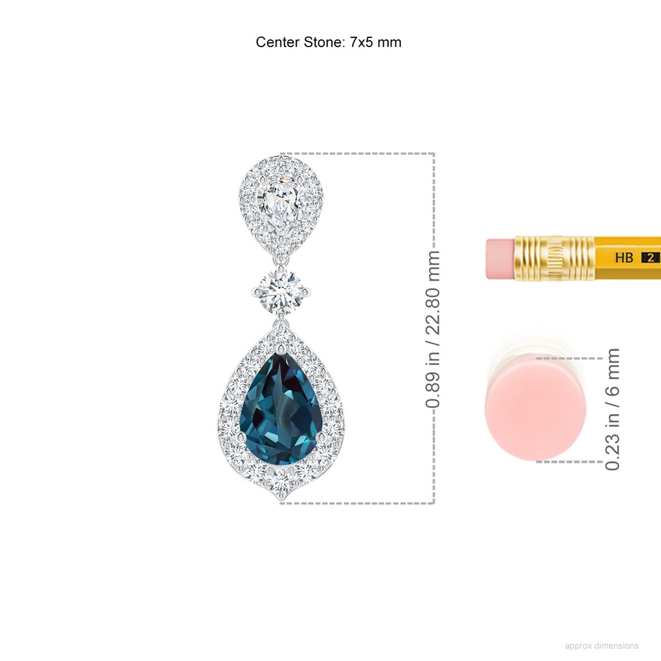 7x5mm Labgrown Lab-Grown Alexandrite and Diamond Halo Teardrop Earrings in P950 Platinum ruler