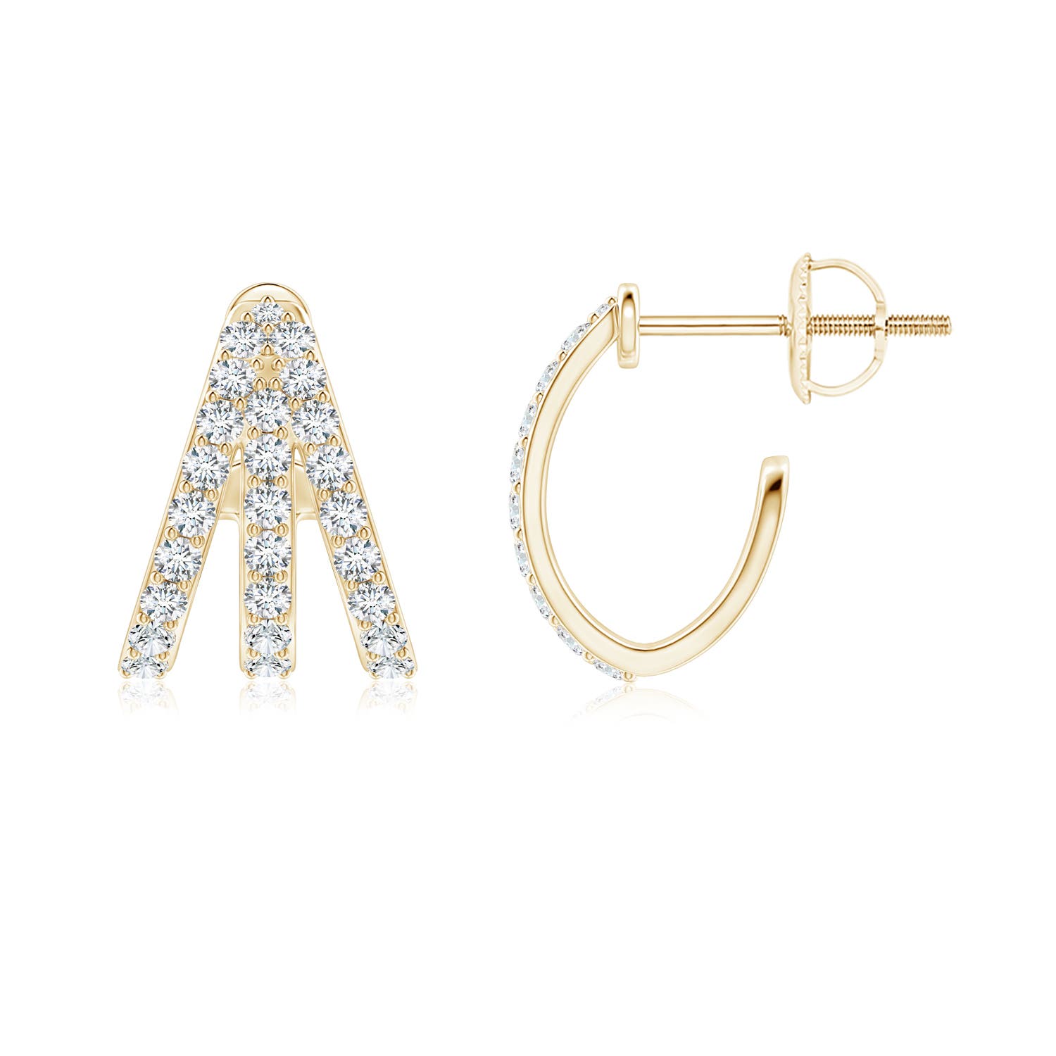 1.4mm FGVS Lab-Grown-Diamond Trident Huggie Hoop Earrings in 18K Yellow Gold