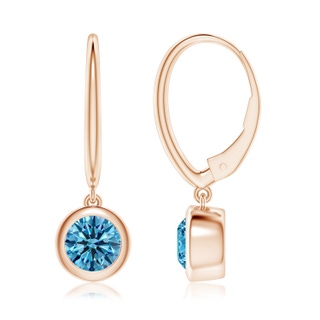 6.4mm Labgrown Classic Bezel-Set Round Lab-Grown Fancy Intense Blue Diamond Leverback Drop Earrings in 9K Rose Gold