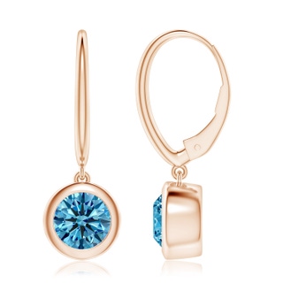 7.4mm Labgrown Classic Bezel-Set Round Lab-Grown Fancy Intense Blue Diamond Leverback Drop Earrings in 10K Rose Gold