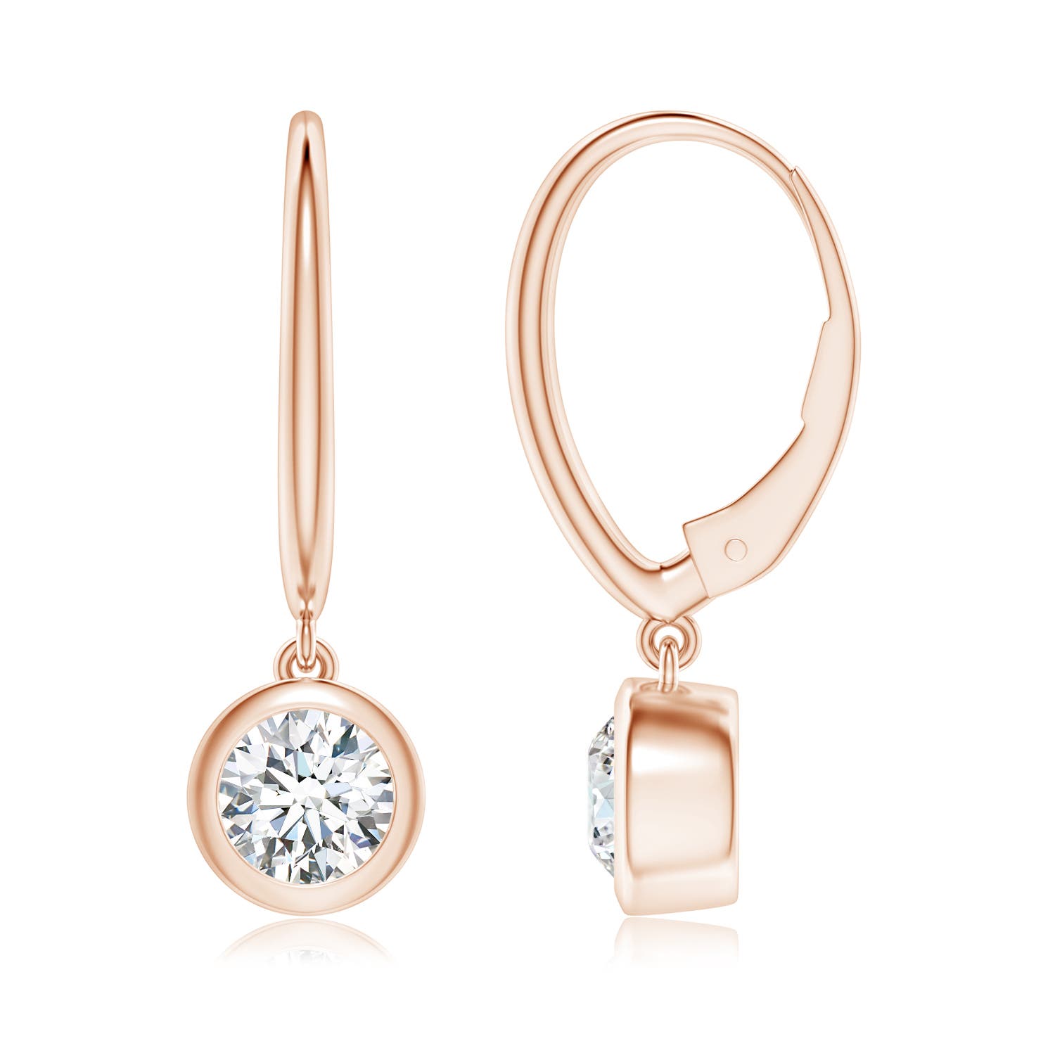5.1mm FGVS Lab-Grown Classic Bezel-Set Round Diamond Leverback Drop Earrings in 18CT Rose Gold