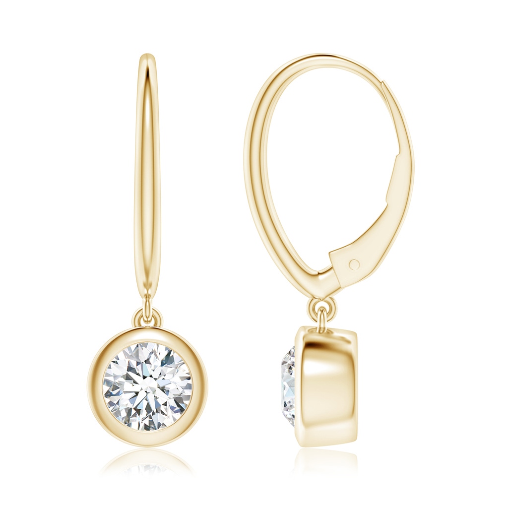 6.4mm FGVS Lab-Grown Classic Bezel-Set Round Diamond Leverback Drop Earrings in Yellow Gold