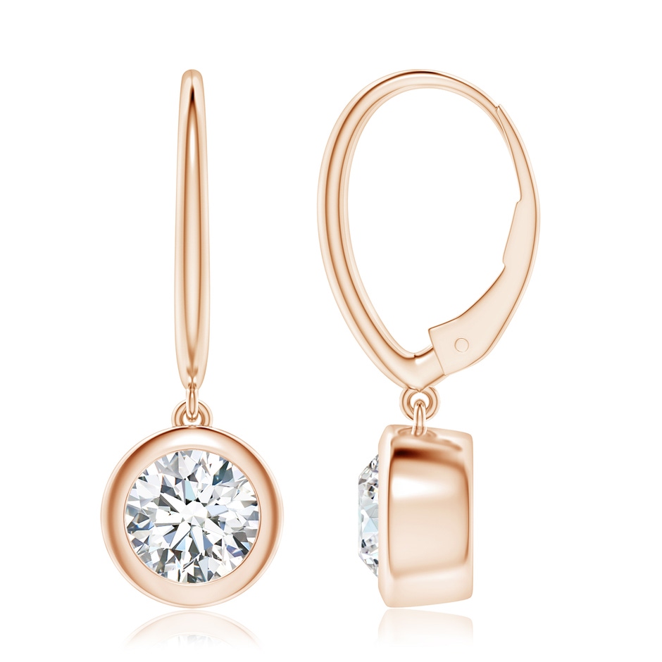 7.4mm FGVS Lab-Grown Classic Bezel-Set Round Diamond Leverback Drop Earrings in 18K Rose Gold 