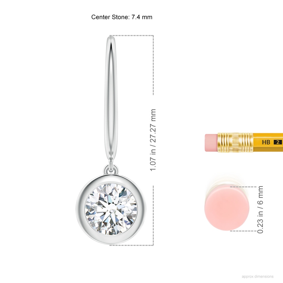 7.4mm FGVS Lab-Grown Classic Bezel-Set Round Diamond Leverback Drop Earrings in P950 Platinum ruler