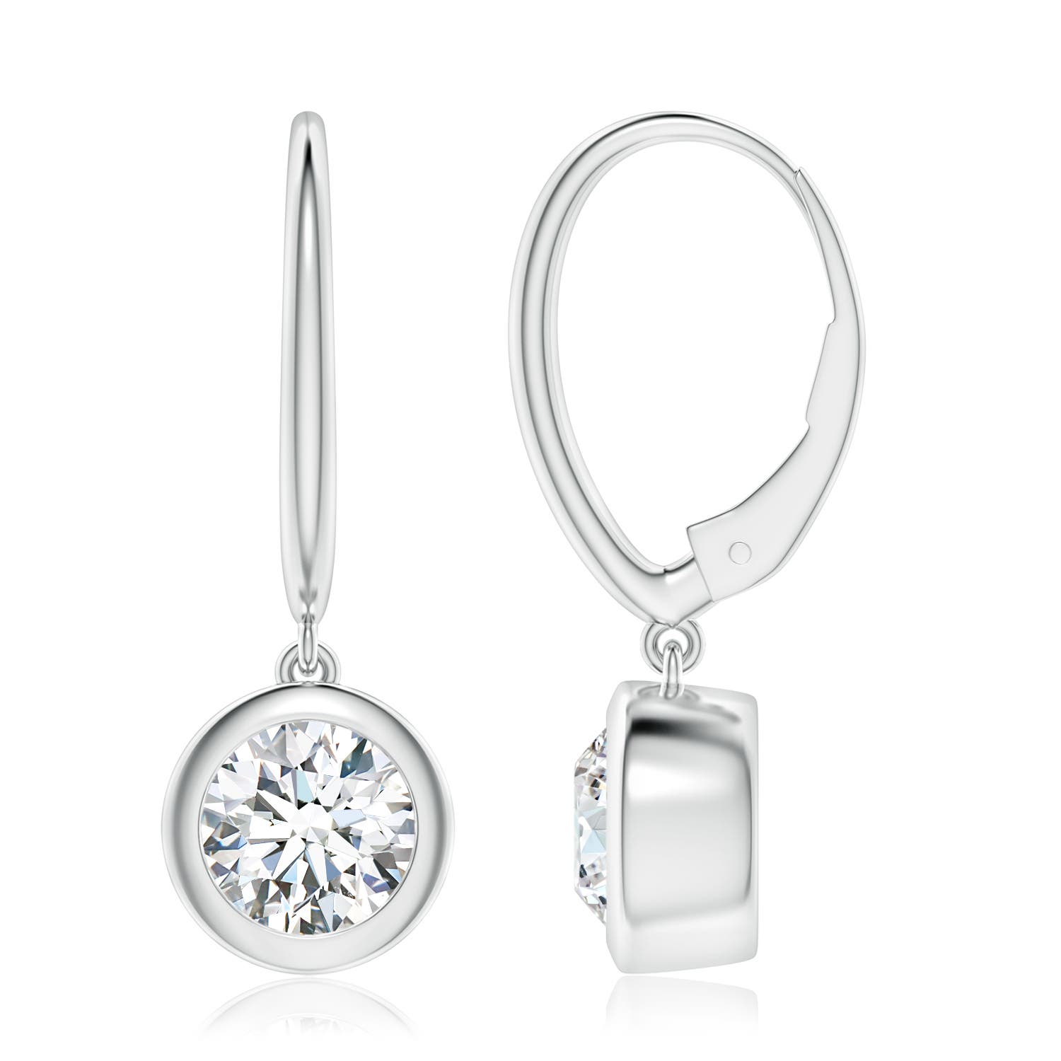 7.4mm FGVS Lab-Grown Classic Bezel-Set Round Diamond Leverback Drop Earrings in White Gold