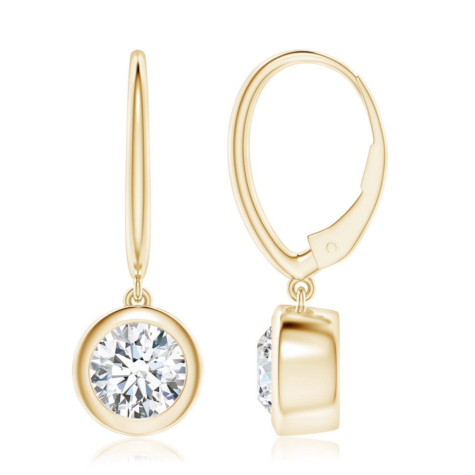 7.4mm FGVS Lab-Grown Classic Bezel-Set Round Diamond Leverback Drop Earrings in Yellow Gold 