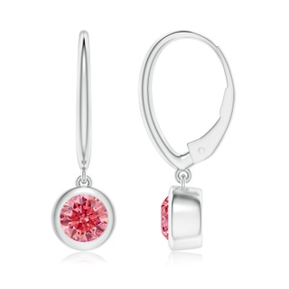 5.1mm Labgrown Classic Bezel-Set Round Lab-Grown Fancy Intense Pink Diamond Leverback Drop Earrings in P950 Platinum