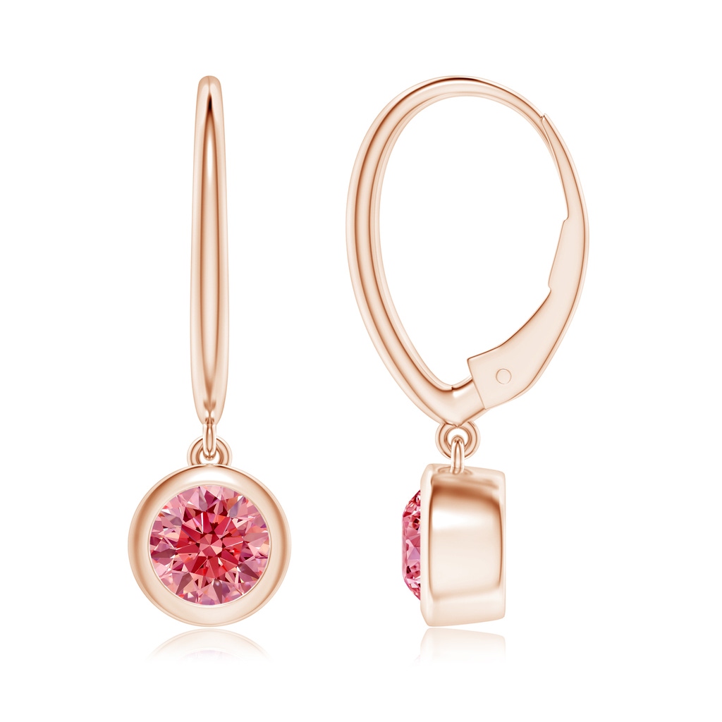 5.1mm Labgrown Classic Bezel-Set Round Lab-Grown Fancy Intense Pink Diamond Leverback Drop Earrings in Rose Gold