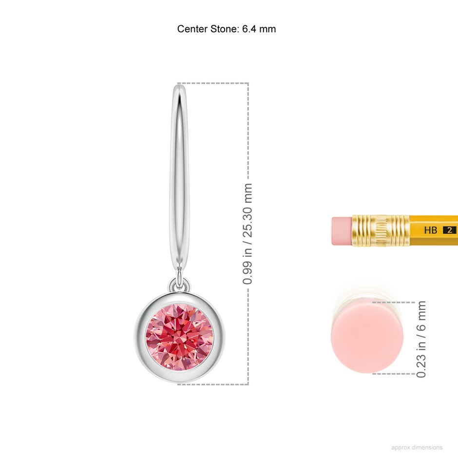 6.4mm Labgrown Classic Bezel-Set Round Lab-Grown Fancy Intense Pink Diamond Leverback Drop Earrings in P950 Platinum ruler