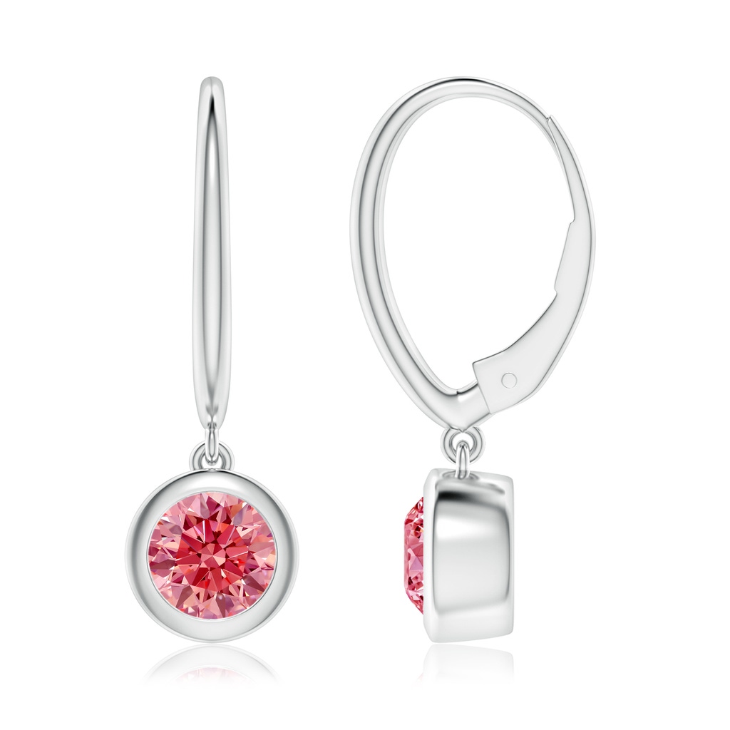 6.4mm Labgrown Classic Bezel-Set Round Lab-Grown Fancy Intense Pink Diamond Leverback Drop Earrings in White Gold