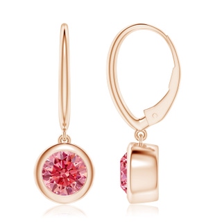 7.4mm Labgrown Classic Bezel-Set Round Lab-Grown Fancy Intense Pink Diamond Leverback Drop Earrings in 10K Rose Gold