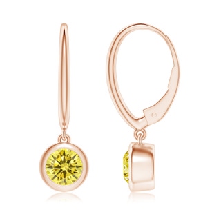 5.1mm Labgrown Classic Bezel-Set Round Lab-Grown Fancy Intense Yellow Diamond Leverback Drop Earrings in 10K Rose Gold