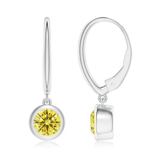 5.1mm Labgrown Classic Bezel-Set Round Lab-Grown Fancy Intense Yellow Diamond Leverback Drop Earrings in P950 Platinum