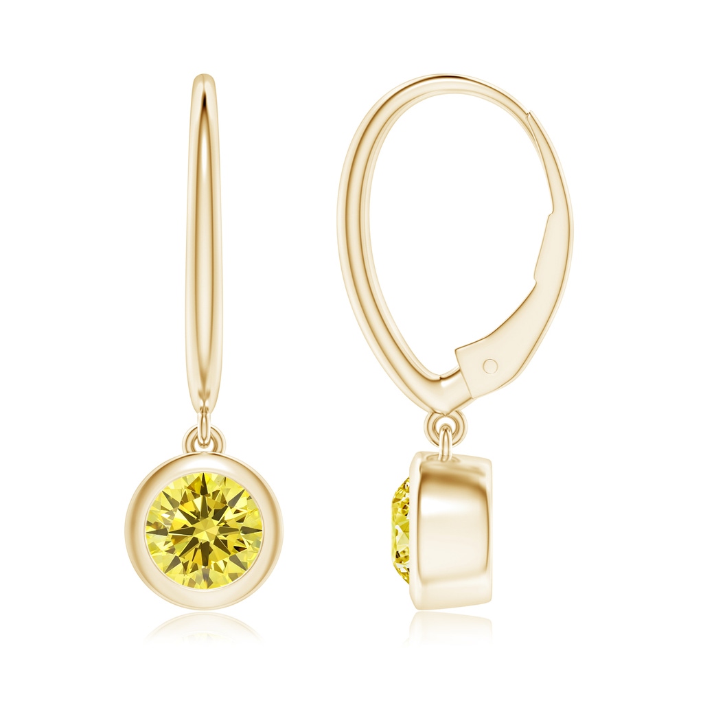 5.1mm Labgrown Classic Bezel-Set Round Lab-Grown Fancy Intense Yellow Diamond Leverback Drop Earrings in Yellow Gold