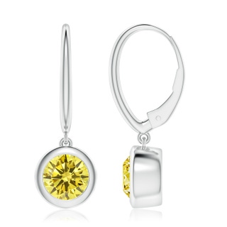 7.4mm Labgrown Classic Bezel-Set Round Lab-Grown Fancy Intense Yellow Diamond Leverback Drop Earrings in P950 Platinum