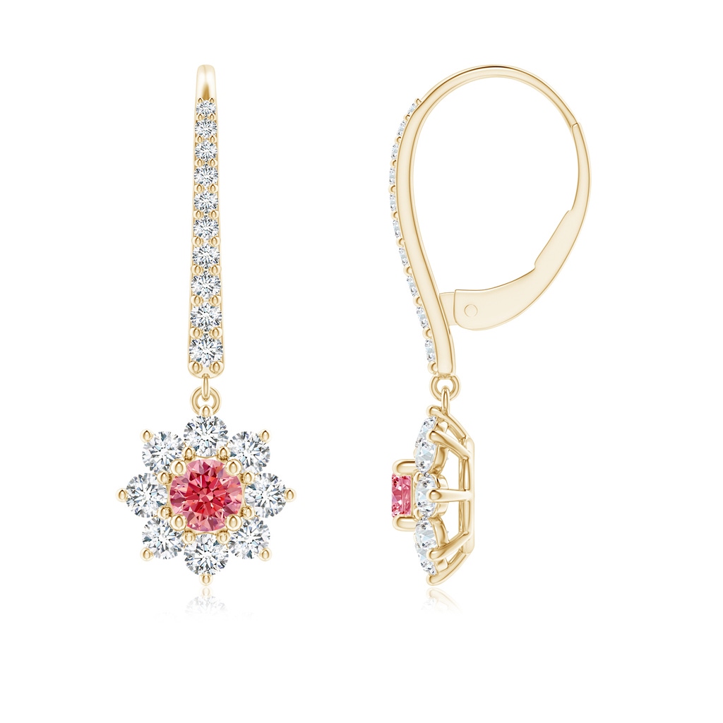 3.4mm Labgrown Starburst Lab-Grown Fancy Intense Pink Diamond Leverback Drop Earrings in Yellow Gold