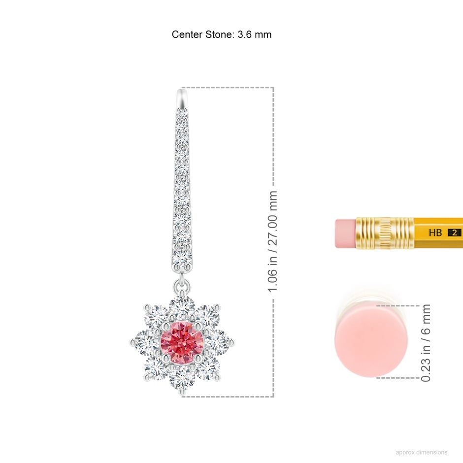 3.6mm Labgrown Starburst Lab-Grown Fancy Intense Pink Diamond Leverback Drop Earrings in White Gold ruler