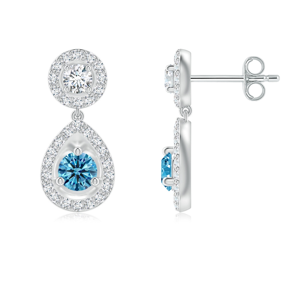 3.5mm Labgrown Round Lab-Grown Blue Diamond Teardrop Halo Earrings in P950 Platinum