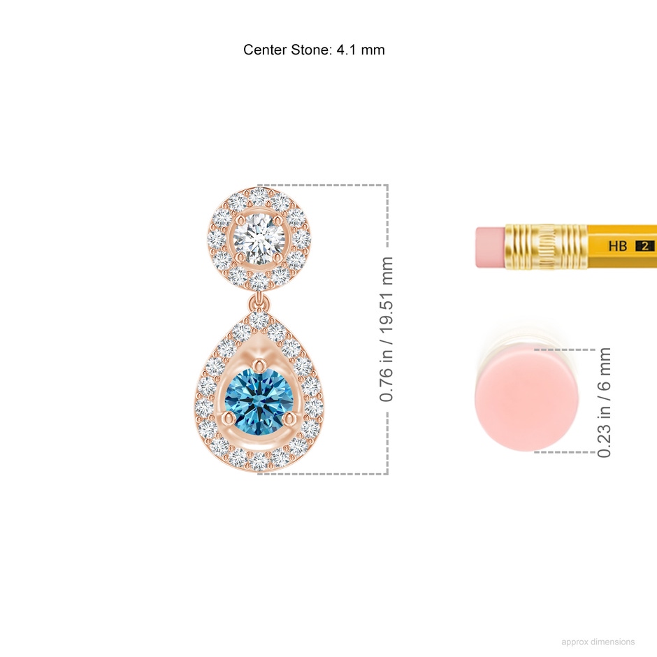 4.1mm Labgrown Round Lab-Grown Blue Diamond Teardrop Halo Earrings in 18K Rose Gold ruler