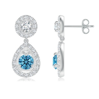 4.1mm Labgrown Round Lab-Grown Blue Diamond Teardrop Halo Earrings in P950 Platinum