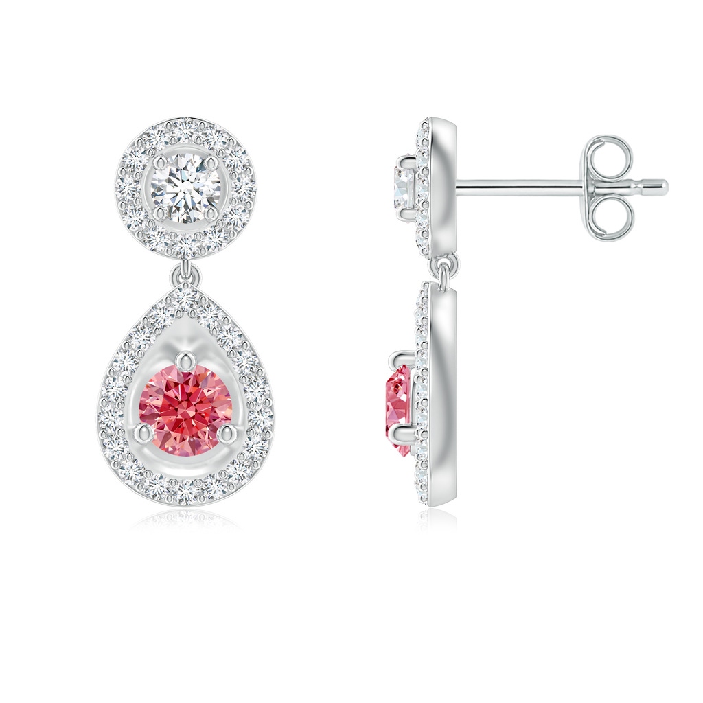 3.5mm Labgrown Round Lab-Grown Fancy Intense Pink Diamond Teardrop Halo Earrings in P950 Platinum