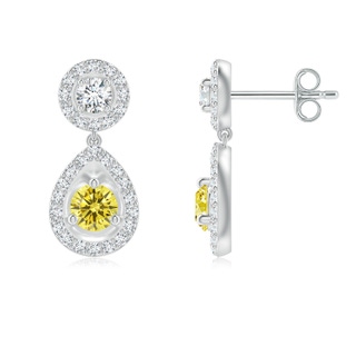 3.5mm Labgrown Round Lab-Grown Fancy Intense Yellow Diamond Teardrop Halo Earrings in P950 Platinum