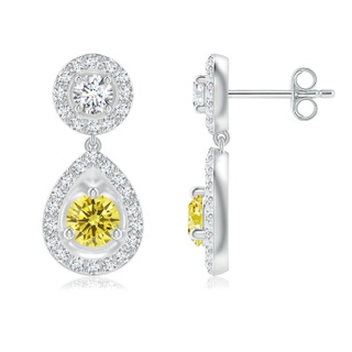 4.1mm Labgrown Round Lab-Grown Fancy Intense Yellow Diamond Teardrop Halo Earrings in P950 Platinum