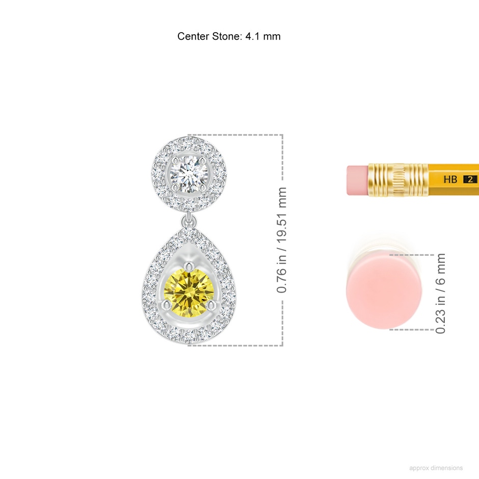 4.1mm Labgrown Round Lab-Grown Fancy Intense Yellow Diamond Teardrop Halo Earrings in White Gold ruler