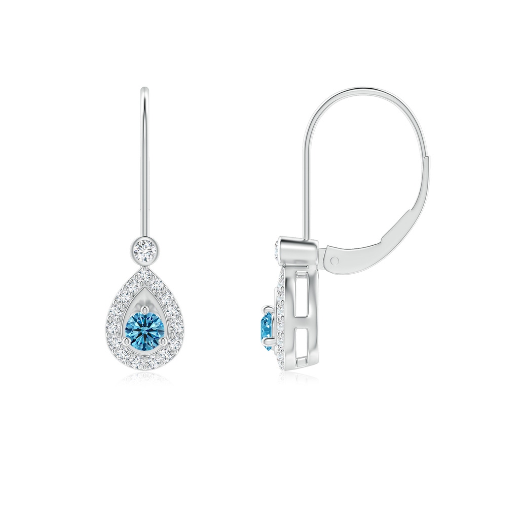 2.6mm Labgrown Round Lab-Grown Fancy Intense Blue Diamond Teardrop Halo Leverback Earrings in P950 Platinum