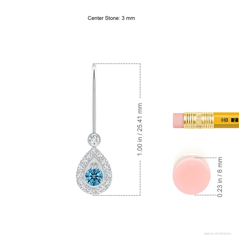 3mm Labgrown Round Lab-Grown Fancy Intense Blue Diamond Teardrop Halo Leverback Earrings in White Gold ruler