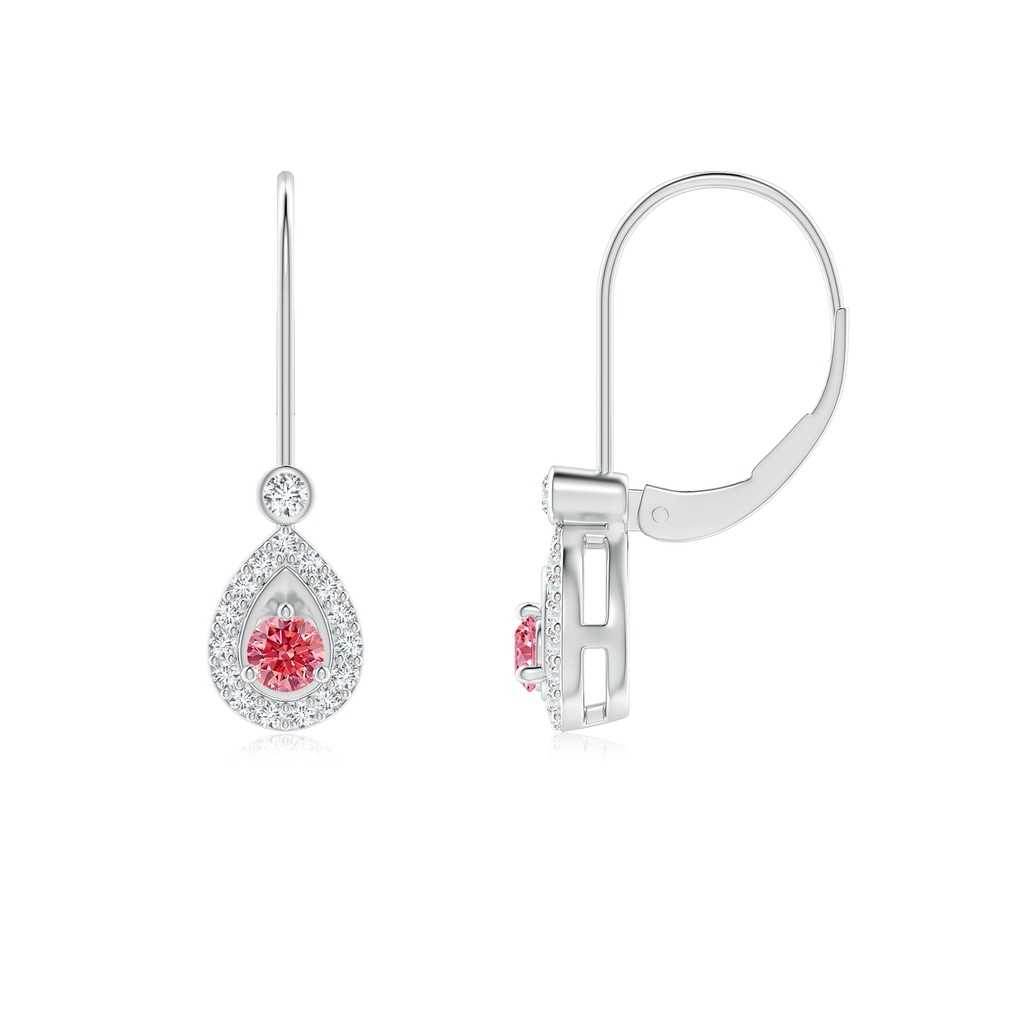 2.6mm Labgrown Round Lab-Grown Fancy Intense Pink Diamond Teardrop Halo Leverback Earrings in P950 Platinum