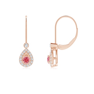 2.6mm Labgrown Round Lab-Grown Fancy Intense Pink Diamond Teardrop Halo Leverback Earrings in Rose Gold