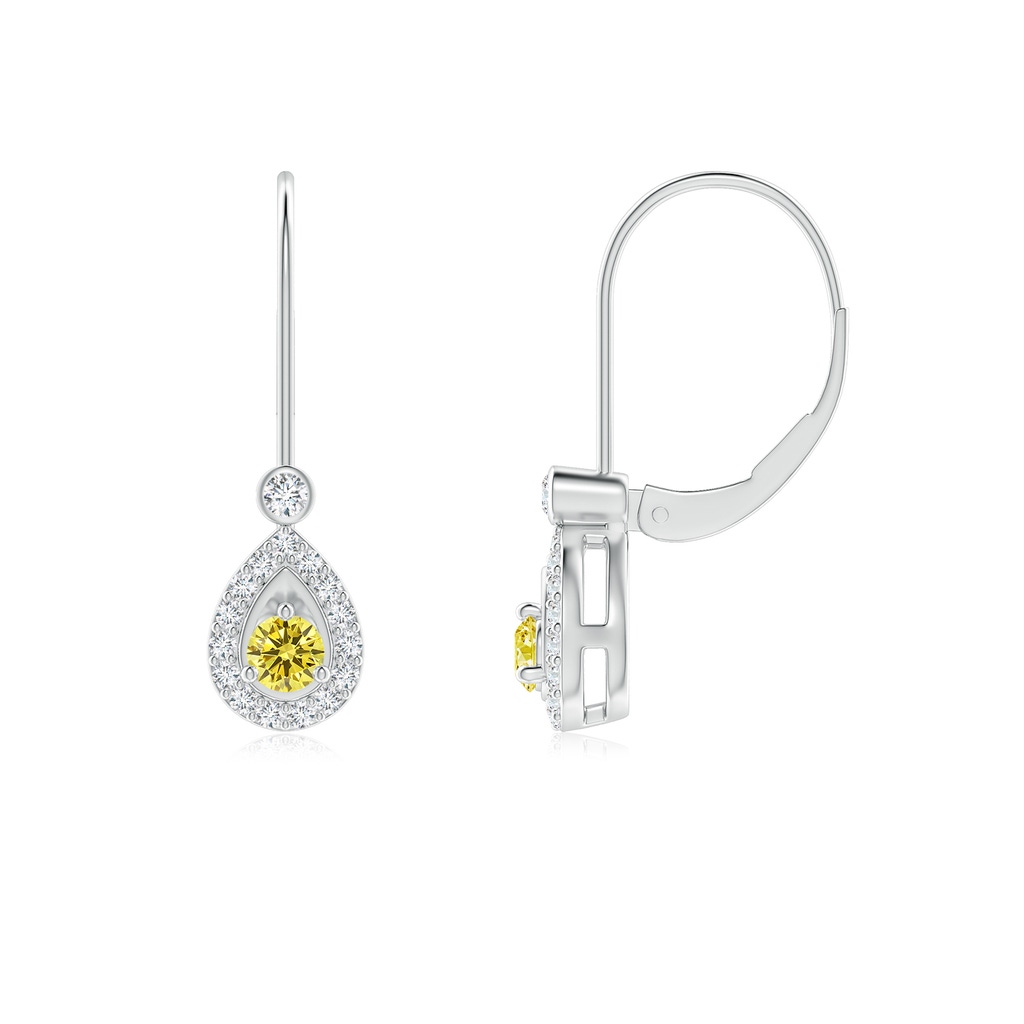 2.6mm Labgrown Round Lab-Grown Fancy Intense Yellow Diamond Teardrop Halo Leverback Earrings in P950 Platinum