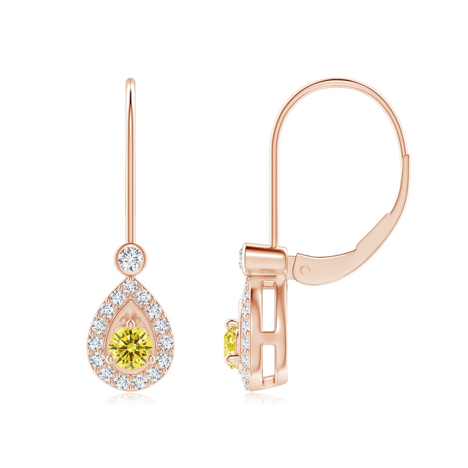 3.2mm Labgrown Round Lab-Grown Fancy Intense Yellow Diamond Teardrop Halo Leverback Earrings in 18K Rose Gold 
