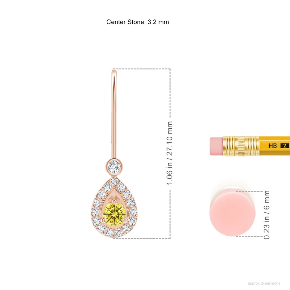 3.2mm Labgrown Round Lab-Grown Fancy Intense Yellow Diamond Teardrop Halo Leverback Earrings in 18K Rose Gold ruler