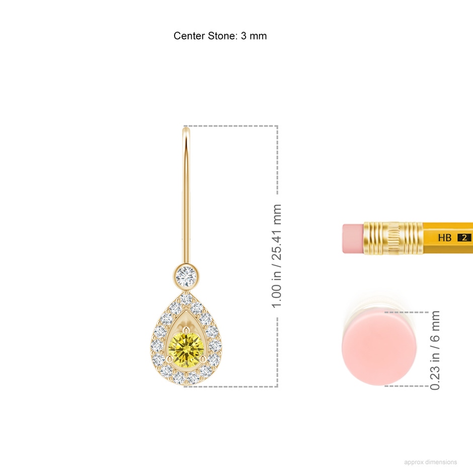 3mm Labgrown Round Lab-Grown Fancy Intense Yellow Diamond Teardrop Halo Leverback Earrings in 18K Yellow Gold ruler