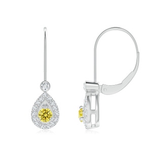 3mm Labgrown Round Lab-Grown Fancy Intense Yellow Diamond Teardrop Halo Leverback Earrings in White Gold