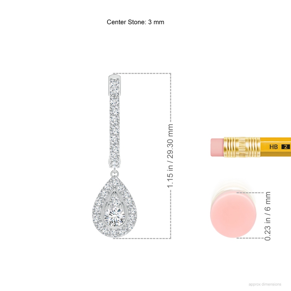 3mm FGVS Lab-Grown Diamond Teardrop Hoop Earrings in White Gold ruler