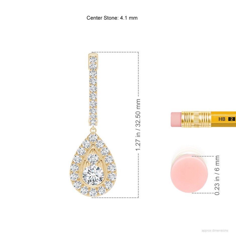 4.1mm FGVS Lab-Grown Diamond Teardrop Hoop Earrings in 18K Yellow Gold ruler