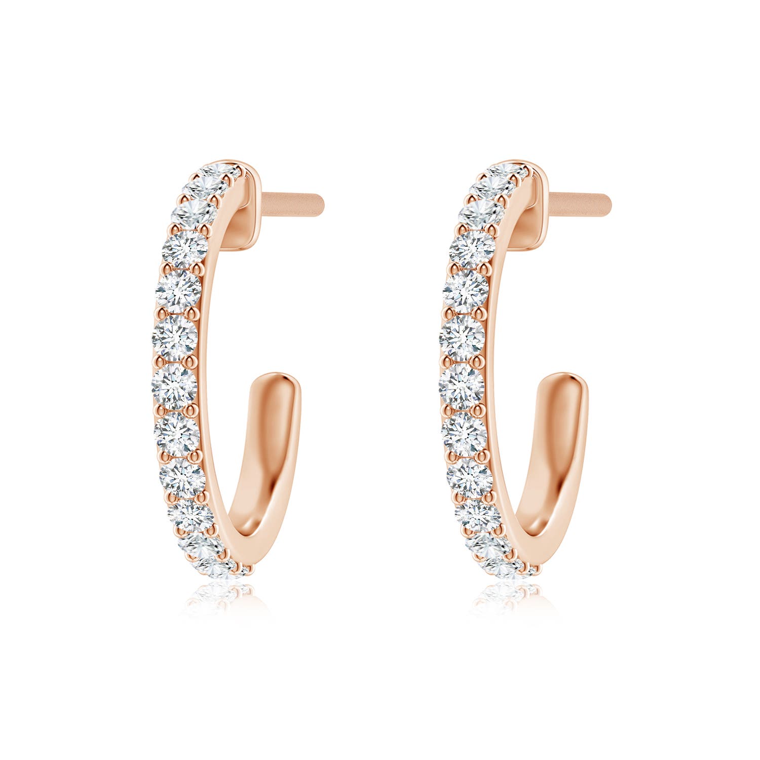 2.1mm FGVS Lab-Grown Prong-Set Round Diamond Hoop Earrings in Rose Gold