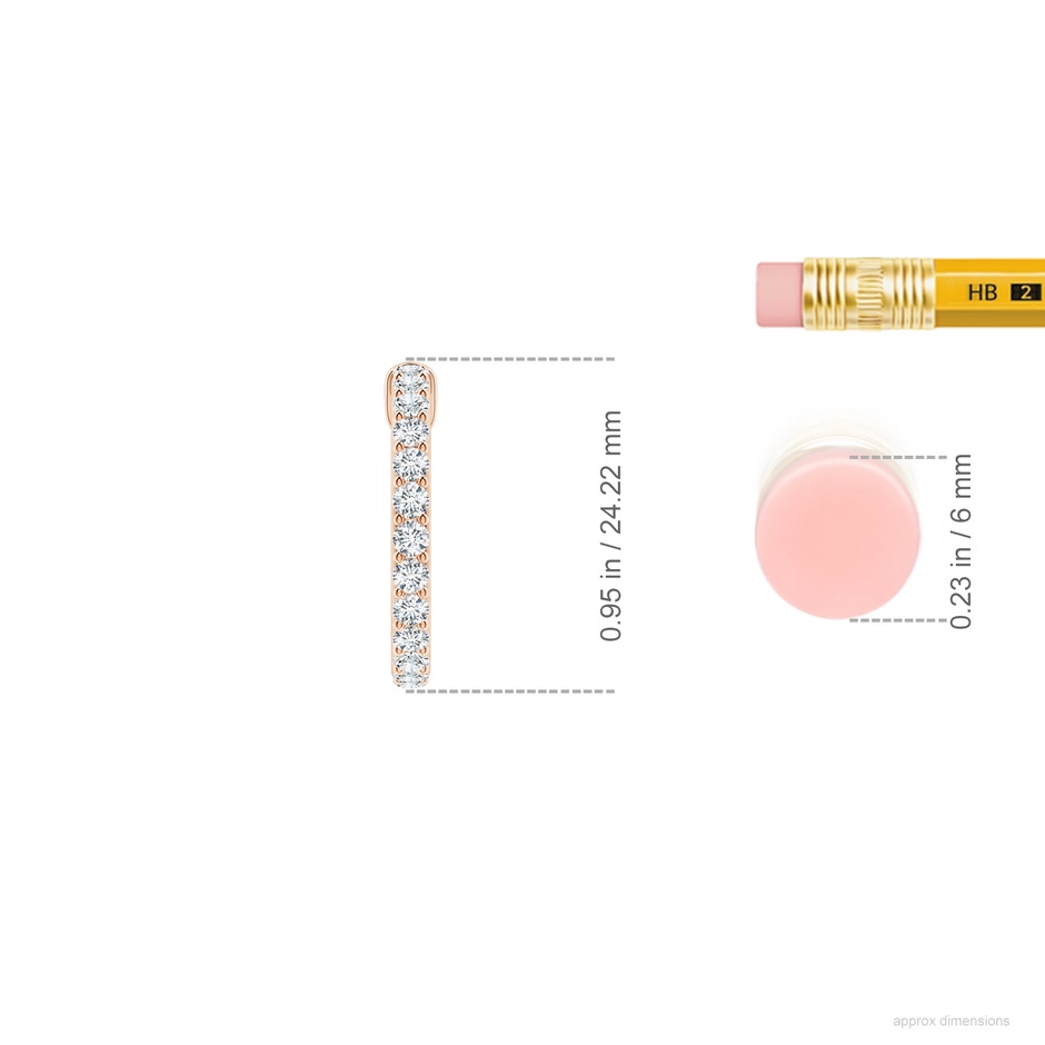 2.4mm FGVS Lab-Grown Prong-Set Round Diamond Hoop Earrings in Rose Gold ruler