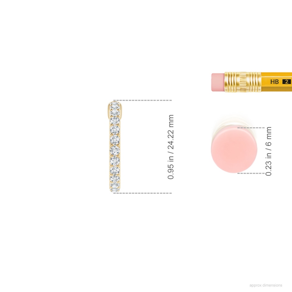 2.4mm FGVS Lab-Grown Prong-Set Round Diamond Hoop Earrings in Yellow Gold ruler