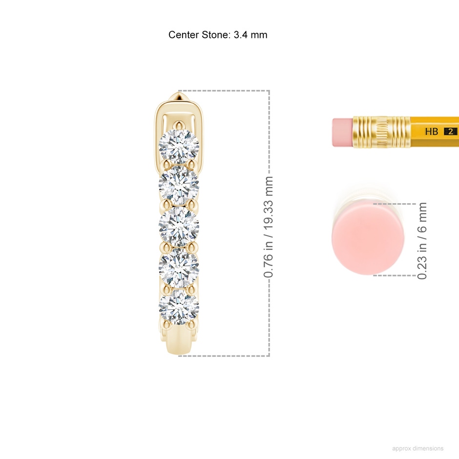 3.4mm FGVS Lab-Grown Classic Diamond Hinged Hoop Earrings in Yellow Gold ruler