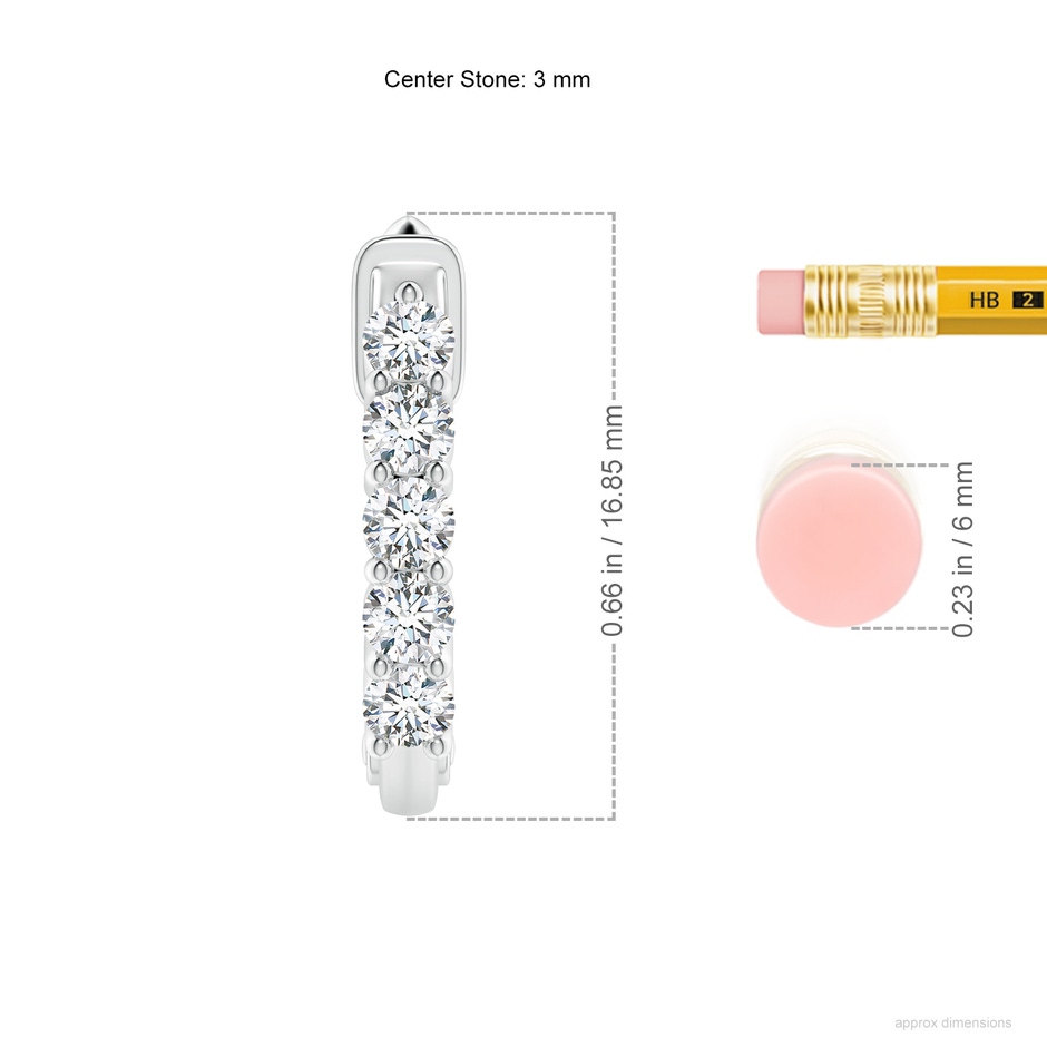 3mm FGVS Lab-Grown Classic Diamond Hinged Hoop Earrings in P950 Platinum ruler
